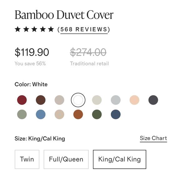 Quince Bamboo Duvet Cover White Size King/CalKing - Picture 5 of 7